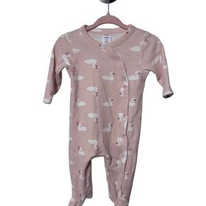 Pink Swan Print Kids One Piece